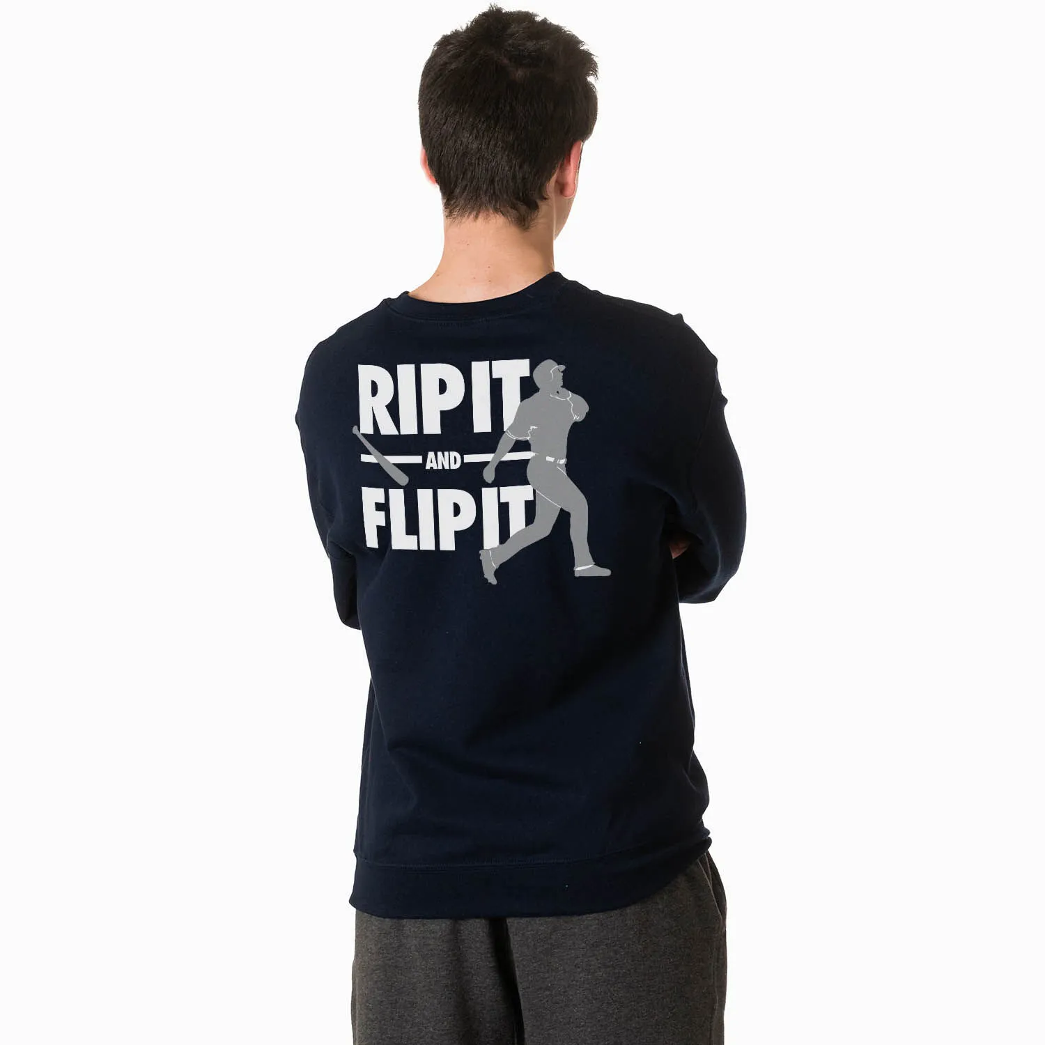 Baseball Crewneck Sweatshirt - Rip It Flip It (Back Design) 